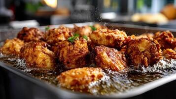 Fried chicken nuggets on a tray photo