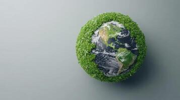 Green earth globe on grey background 3d render photo