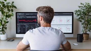 Data analysis dashboard displays insights and trends, showcasing focused individual photo