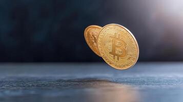 Golden coins spinning in cyberspace, representing digital currency and innovation photo