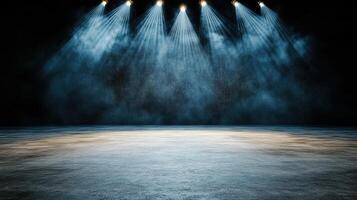 Stage with blue lights and smoke photo