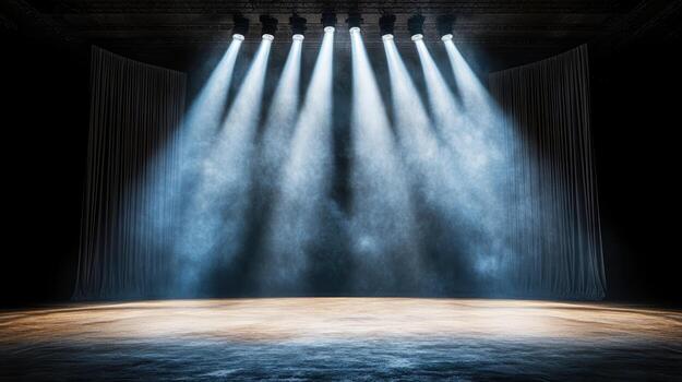 un vacío etapa con luces brillante mediante el cortinas foto