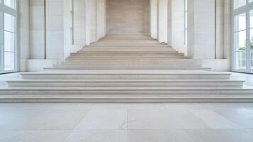 A white marble staircase in a large building photo