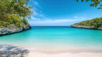 Beautiful beach with turquoise water and clear blue sky in spain photo
