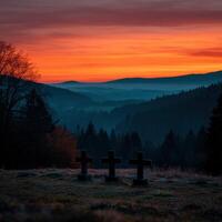 A sunset over a hill photo