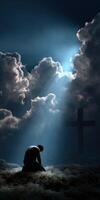 emocional momento de reflexión debajo nublado cielo foto
