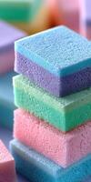 Soft and colorful Japanese bread cake stacked beautifully photo