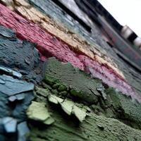 Vibrant peeling paint on an old wall in urban setting photo