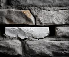 Close-up view of textured stone wall with white brick photo