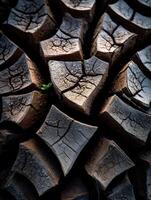 Detailed close-up of rugged tire tread showing wear patterns photo