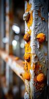 Rusty metal structure in an abandoned industrial setting photo