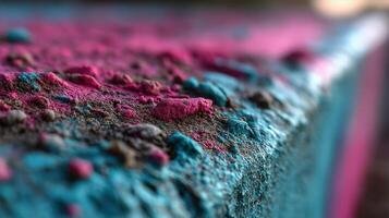 Colorful textured surface with pink and blue dust at sunset photo