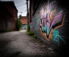 Urban alley with vibrant graffiti in artistic expression photo