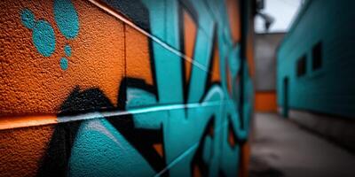 Vibrant street art brightening an urban alleyway in daylight photo