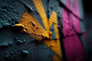Vibrant graffiti details on an urban wall in twilight photo