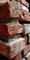 Brick wall texture close-up showcasing unique characteristics photo