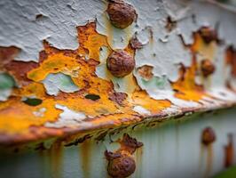Rusty metal surface reveals layers of decay and color photo
