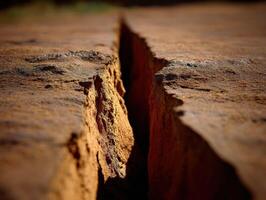 Natural crack in rocky terrain reveals earth's layers photo