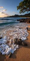 Beautiful shoreline with waves gently lapping at the sand photo