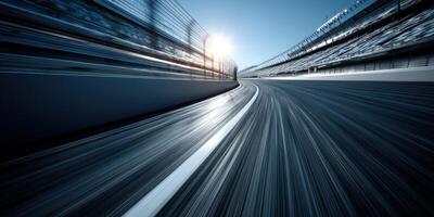 Racing down the track at dawn during a speed event photo