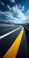 Race track curves under blue sky and clouds photo