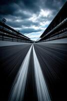 Fast racetrack stretches under cloudy sky at Indianapolis photo
