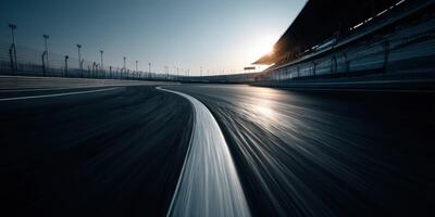 Racing action at sunset on a curved racetrack photo
