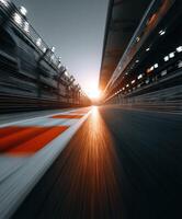 Sunset view along a racetrack with dynamic motion blur photo