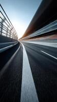 Dynamic view of a curved highway with high-speed motion photo