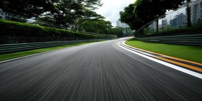 Curving racetrack captured from a moving perspective in Singapore photo