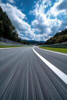 Racing along a winding track under a clear sky photo