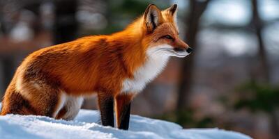 Fox calmly observing its snowy surroundings in winter wonderland photo