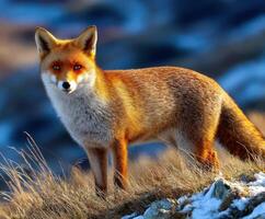 Wild fox stands gracefully on a snowy landscape photo