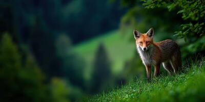 Fox stands gracefully in a lush green field during daylight photo