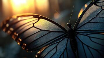 maravilloso de cerca de un mariposa a puesta de sol en naturaleza foto