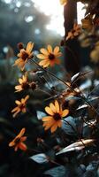 brillante amarillo flores floración en un tranquilo bosque ajuste foto
