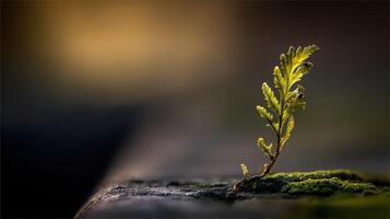 Tiny green plant grows on a surface in natural light photo