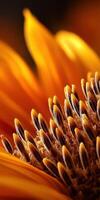 Close-up view of sunflower petals and seeds in natural light photo