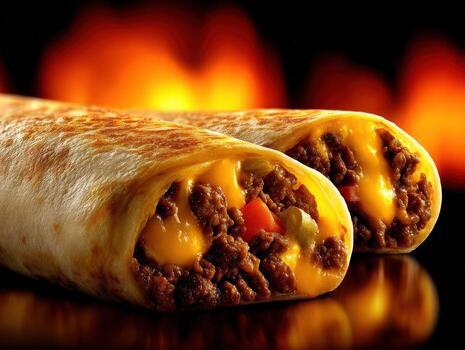 Delicious beef burritos prepared over an open flame photo
