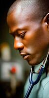 A black man with a stethoscope photo