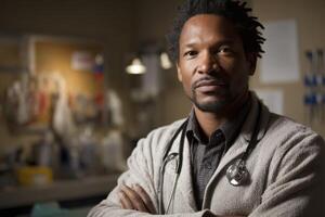 A black man with dreadlocks standing in front of a hospital photo