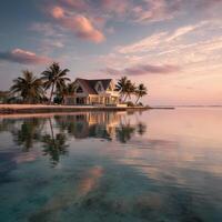 A house on the water at sunset photo