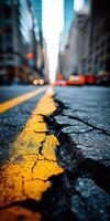A crack in the road with traffic on it photo