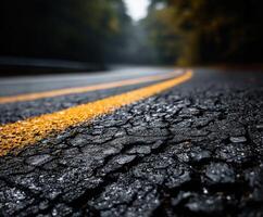 A road with a yellow stripe on it photo
