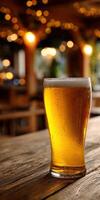 Refreshing beverage in a lively tavern atmosphere photo