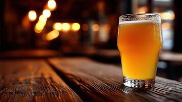 Golden craft beer served in a casual setting photo