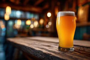 Refreshing beer served in cozy pub atmosphere photo