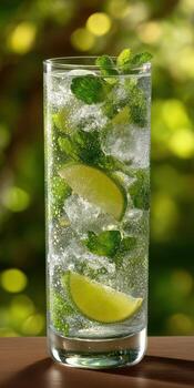 Refreshing spritzer with mint and lime slices photo