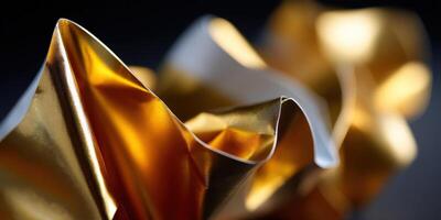 Elegant folds of golden and white fabric create texture photo
