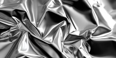 Silvery crumpled texture seen up close in abstract form photo
